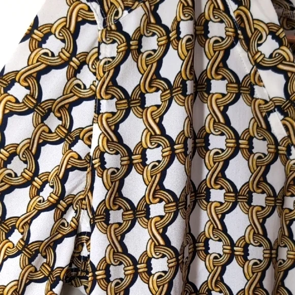 Nine West | White Gold Equestrian Chain Pattern V-Neck Long Sleeve Top Size S - Picture 6 of 10